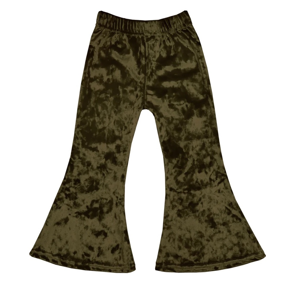 Olive Green Crushed Velvet Little Girl's Bell Bottoms